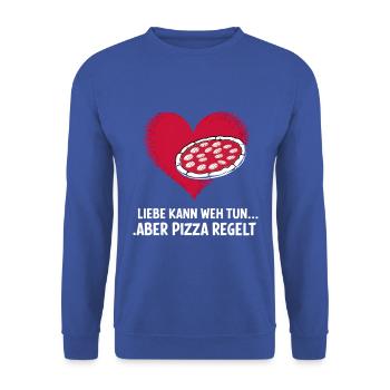 Love Hurts Breakup Valentine's Day Pizza Regulates - Unisex Sweatshirt - royal blue - Front - Alina (178cm) & Michal (187cm)