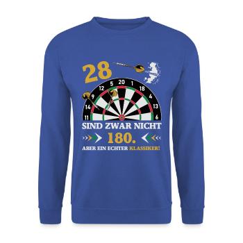 Les fléchettes 28 ne sont pas des fléchettes d’anniversaire de 180 - Sweat-shirt Unisexe - bleu royal - Devant - Alina (178cm) & Michal (187cm)