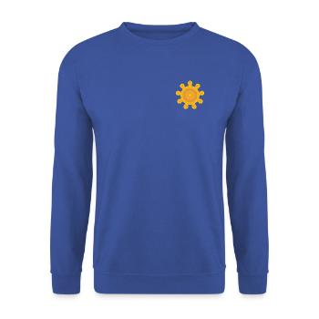 Zentrale orangefarbene Mandala-Sonne - Unisex Pullover - Royalblau - Vorne - Alina (178cm) & Michal (187cm)