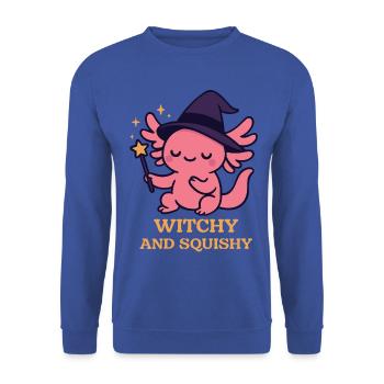 Witchy Axolotl - Niedliches Hexenmotiv - Unisex Pullover - Royalblau - Vorne - Alina (178cm) & Michal (187cm)