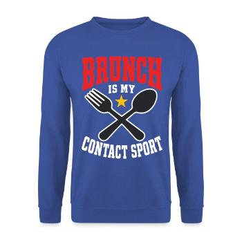 Brunch Is a Contact Sport – Brunch Humor - Unisex Pullover - Royalblau - Vorne - Alina (178cm) & Michal (187cm)