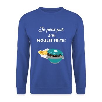 Je peux pas j'ai moules frites - Sweat-shirt Unisexe - bleu royal - Devant - Alina (178cm) & Michal (187cm)