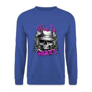Viva la Mexico, Geschenkidee, Totenkopf - Unisex Pullover - Royalblau - Vorne - Alina (178cm) & Michal (187cm)