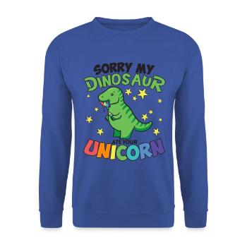 Funny unicorn eating dinosaur Dino - Unisex Sweatshirt - royal blue - Front - Alina (178cm) & Michal (187cm)