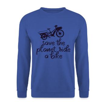 Save The Planet Vélo cargo Vélo cargo - Sweat-shirt Unisexe - bleu royal - Devant - Alina (178cm) & Michal (187cm)
