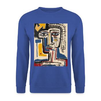 Kubistisches farbenfrohes abstraktes Porträt - Unisex Pullover - Royalblau - Vorne - Alina (178cm) & Michal (187cm)