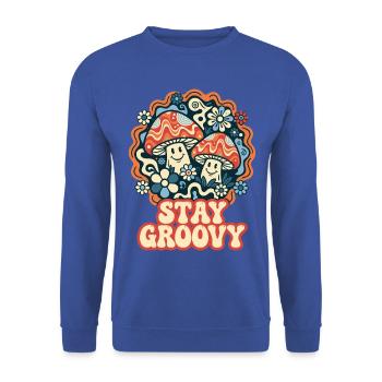 Stay Groovy Retro Pilze - Unisex Pullover - Royalblau - Vorne - Alina (178cm) & Michal (187cm)