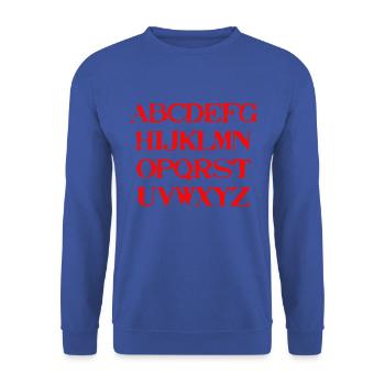 ABC Geschenkidee Alphabet Buchstaben Kindergarten - Unisex Pullover - Royalblau - Vorne - Alina (178cm) & Michal (187cm)