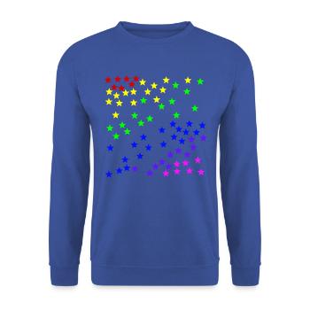 Regenbogen Sterne bunt Geschenkidee - Unisex Pullover - Royalblau - Vorne - Alina (178cm) & Michal (187cm)