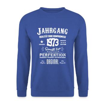 Original Jahrgang 1973 - Unisex Pullover - Royalblau - Vorne - Alina (178cm) & Michal (187cm)