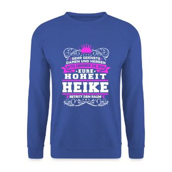 Eure Hoheit - Heike - Unisex Pullover - Royalblau - Vorne - Alina (178cm) & Michal (187cm)
