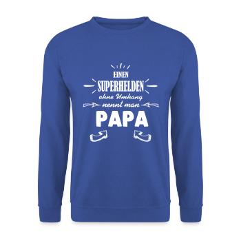 Superheld - Papa - Unisex Pullover - Royalblau - Vorne - Alina (178cm) & Michal (187cm)