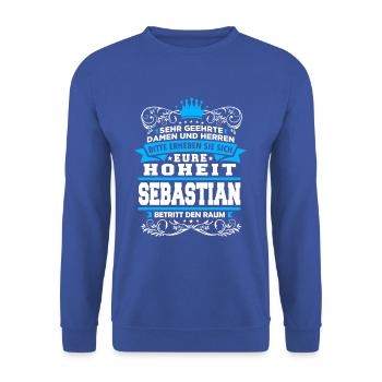 Eure Hoheit__Sebastian - Unisex Pullover - Royalblau - Vorne - Alina (178cm) & Michal (187cm)