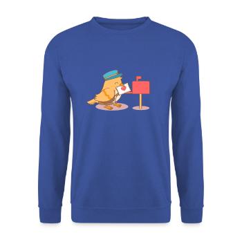Süße Birdy Postman Liebesbrief - Unisex Pullover - Royalblau - Vorne - Alina (178cm) & Michal (187cm)