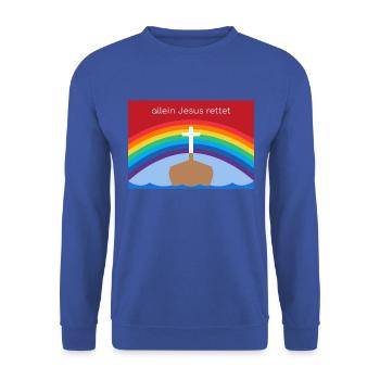 Allein Jesus rettet –Christliches Regenbogen-Motiv - Unisex Pullover - Royalblau - Vorne - Alina (178cm) & Michal (187cm)