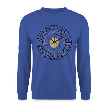 RUNE für die LIEBE Runenalphabet Furthark Wikinger - Unisex Pullover - Royalblau - Vorne - Alina (178cm) & Michal (187cm)