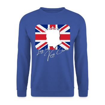 British King Coronation Charles England Flag - Unisex Sweatshirt - royal blue - Front - Alina (178cm) & Michal (187cm)