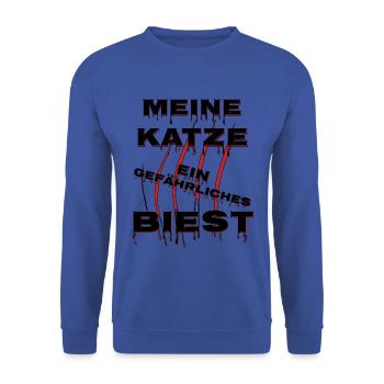 Meine Katze ein gefährliches Biest, Scherzdesign - Unisex Pullover - Royalblau - Vorne - Alina (178cm) & Michal (187cm)