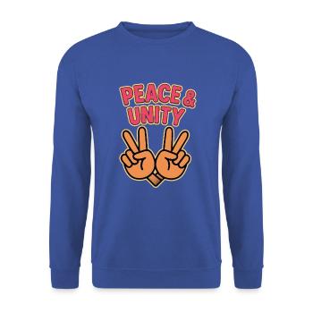 Frieden & Einheit Hand Friedenszeichen - Unisex Pullover - Royalblau - Vorne - Alina (178cm) & Michal (187cm)