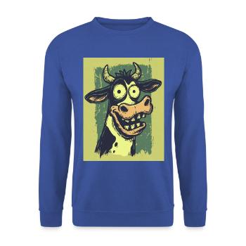 Groteske Kuh-Comic Karikaturen - Unisex Pullover - Royalblau - Vorne - Alina (178cm) & Michal (187cm)