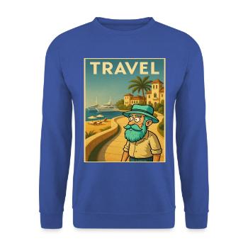 Retro-Art Deco mit Opa auf Reisen - Unisex Pullover - Royalblau - Vorne - Alina (178cm) & Michal (187cm)