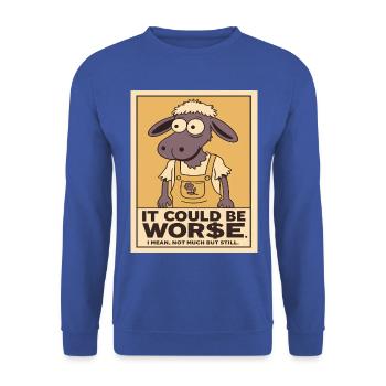 Schaf in Latzhosen, es könnte schlimmer sein - Unisex Pullover - Royalblau - Vorne - Alina (178cm) & Michal (187cm)