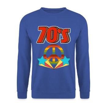 Retro 70er Frieden Regenbogen - Unisex Pullover - Royalblau - Vorne - Alina (178cm) & Michal (187cm)