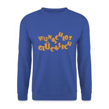 NEUES LEBEN GLÜCKLICH ZUFRIEDEN NEUANFANG GESCHENK - Unisex Pullover - Royalblau - Vorne - Alina (178cm) & Michal (187cm)