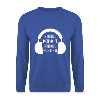 BÜCHER LESEN HÖRBUCH HÖREN - Unisex Pullover - Royalblau - Vorne - Alina (178cm) & Michal (187cm)