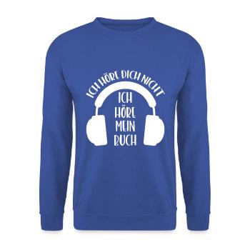 BÜCHER LESEN HÖRBUCH HÖREN - Unisex Pullover - Royalblau - Vorne - Alina (178cm) & Michal (187cm)