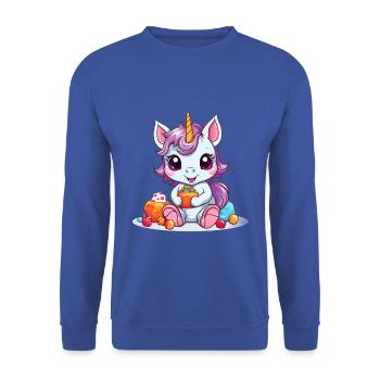 EINHORN SÜßIGKEITEN - Unisex Pullover - Royalblau - Vorne - Alina (178cm) & Michal (187cm)