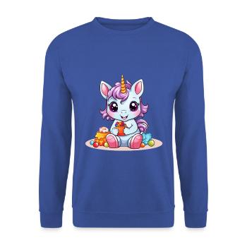 EINHORN SÜßIGKEITEN - Unisex Pullover - Royalblau - Vorne - Alina (178cm) & Michal (187cm)