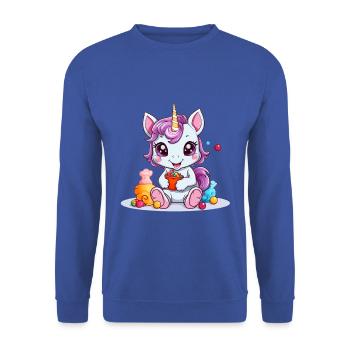 EINHORN SÜßIGKEITEN - Unisex Pullover - Royalblau - Vorne - Alina (178cm) & Michal (187cm)