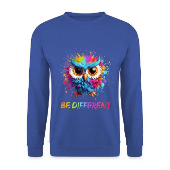 LUSTIGE BUNTE EULE - Unisex Pullover - Royalblau - Vorne - Alina (178cm) & Michal (187cm)