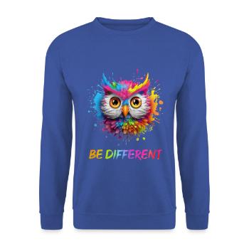 LUSTIGE BUNTE EULE - Unisex Pullover - Royalblau - Vorne - Alina (178cm) & Michal (187cm)