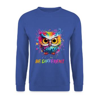 LUSTIGE BUNTE EULE - Unisex Pullover - Royalblau - Vorne - Alina (178cm) & Michal (187cm)