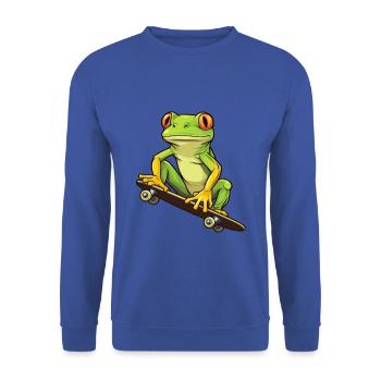 LUSTIGER FROSCH AUF SKATEBOARD - Unisex Pullover - Royalblau - Vorne - Alina (178cm) & Michal (187cm)