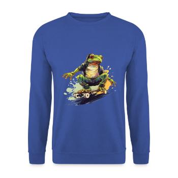 LUSTIGER FROSCH AUF SKATEBOARD - Unisex Pullover - Royalblau - Vorne - Alina (178cm) & Michal (187cm)