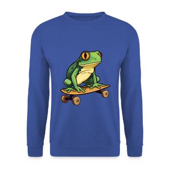 LUSTIGER FROSCH AUF SKATEBOARD - Unisex Pullover - Royalblau - Vorne - Alina (178cm) & Michal (187cm)