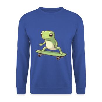 LUSTIGER FROSCH AUF SKATEBOARD - Unisex Pullover - Royalblau - Vorne - Alina (178cm) & Michal (187cm)