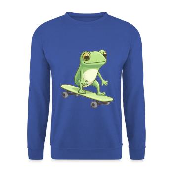LUSTIGER FROSCH AUF SKATEBOARD - Unisex Pullover - Royalblau - Vorne - Alina (178cm) & Michal (187cm)