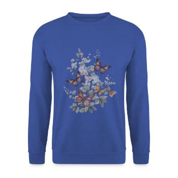 Fairycore Schmetterling Blumen - Unisex Pullover - Royalblau - Vorne - Alina (178cm) & Michal (187cm)