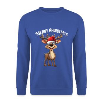 WEIHNACHTSOUTFIT FAMILIE RENTIER GRAFIK - Unisex Pullover - Royalblau - Vorne - Alina (178cm) & Michal (187cm)