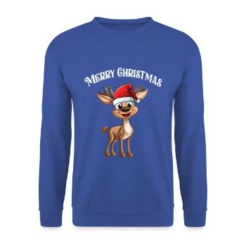 WEIHNACHTSOUTFIT FAMILIE RENTIER GRAFIK - Unisex Pullover - Royalblau - Vorne - Alina (178cm) & Michal (187cm)