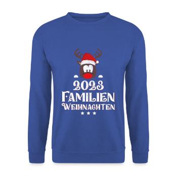 WEIHNACHTSOUTFIT FAMILIE RENTIER GRAFIK - Unisex Pullover - Royalblau - Vorne - Alina (178cm) & Michal (187cm)