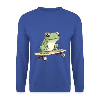 LUSTIGER FROSCH AUF SKATEBOARD - Unisex Pullover - Royalblau - Vorne - Alina (178cm) & Michal (187cm)