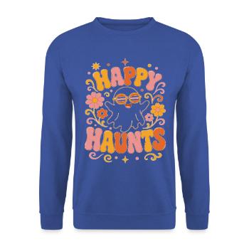 Happy Haunts - Cute Retro Ghost Halloween Design  - Unisex Pullover - Royalblau - Vorne - Alina (178cm) & Michal (187cm)