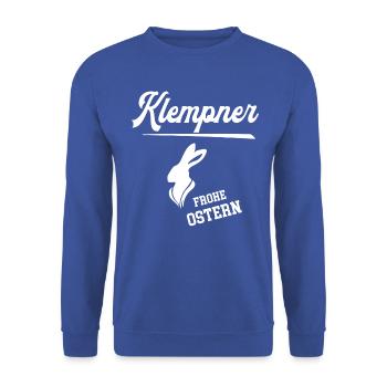 Klempner Frohe Ostern Ostergeschenk Klempnerei - Unisex Pullover - Royalblau - Vorne - Alina (178cm) & Michal (187cm)