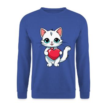 Katze Herz - Valentinstag - Unisex Pullover - Royalblau - Vorne - Alina (178cm) & Michal (187cm)