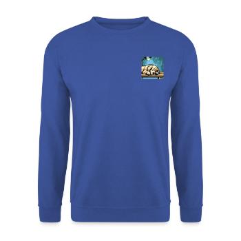 schlafender Hund auf einem Tisch - Unisex Pullover - Royalblau - Vorne - Alina (178cm) & Michal (187cm)